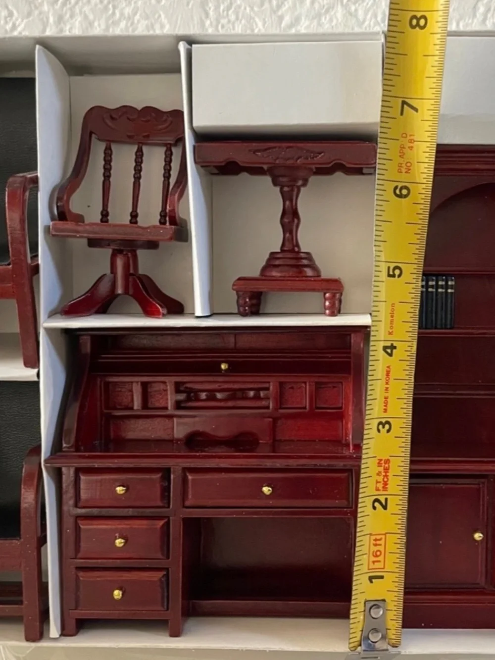 VTG 80's DOLL HOUSE OFFICE WOODEN MAHOGANY FURNITURE DETAILED LIBRARY DESK